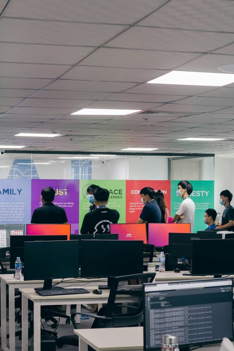 Engineers reviewing a system diagram